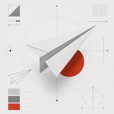 a paper plane, clean minimal composition on a plain background, no text