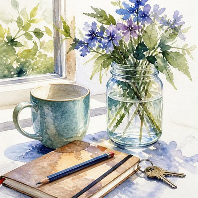still life with everyday objects — Watercolor Painting Style
