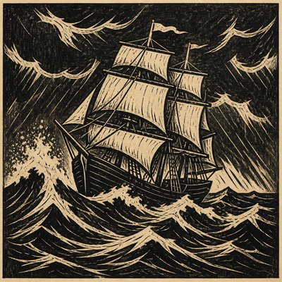 sailing ship on a stormy sea