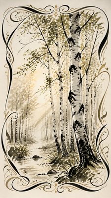 a serene birch forest in soft morning light, no people, no text