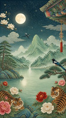 a tranquil mountain lake beneath a starry night sky, no people, no text