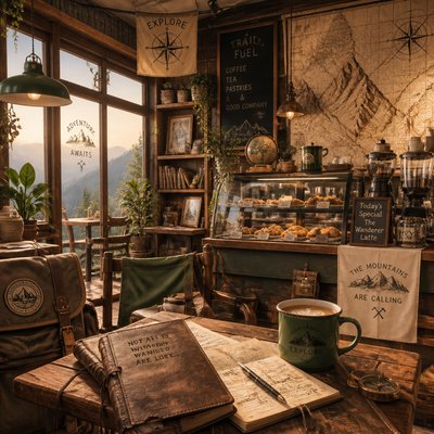 cozy cafe interior with warm lighting