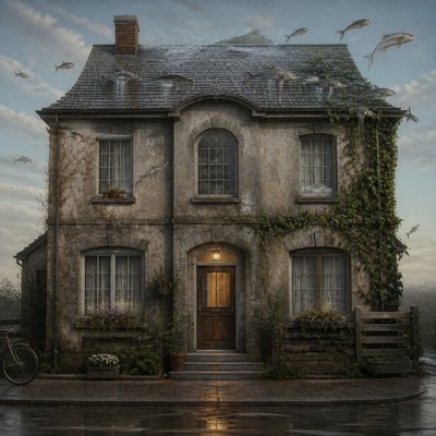 house with front view — Magical Realism Art Style