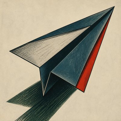 a paper plane, clean minimal composition on a plain background, no text