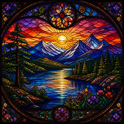 wide landscape with natural scenery — Stained Glass Art Style