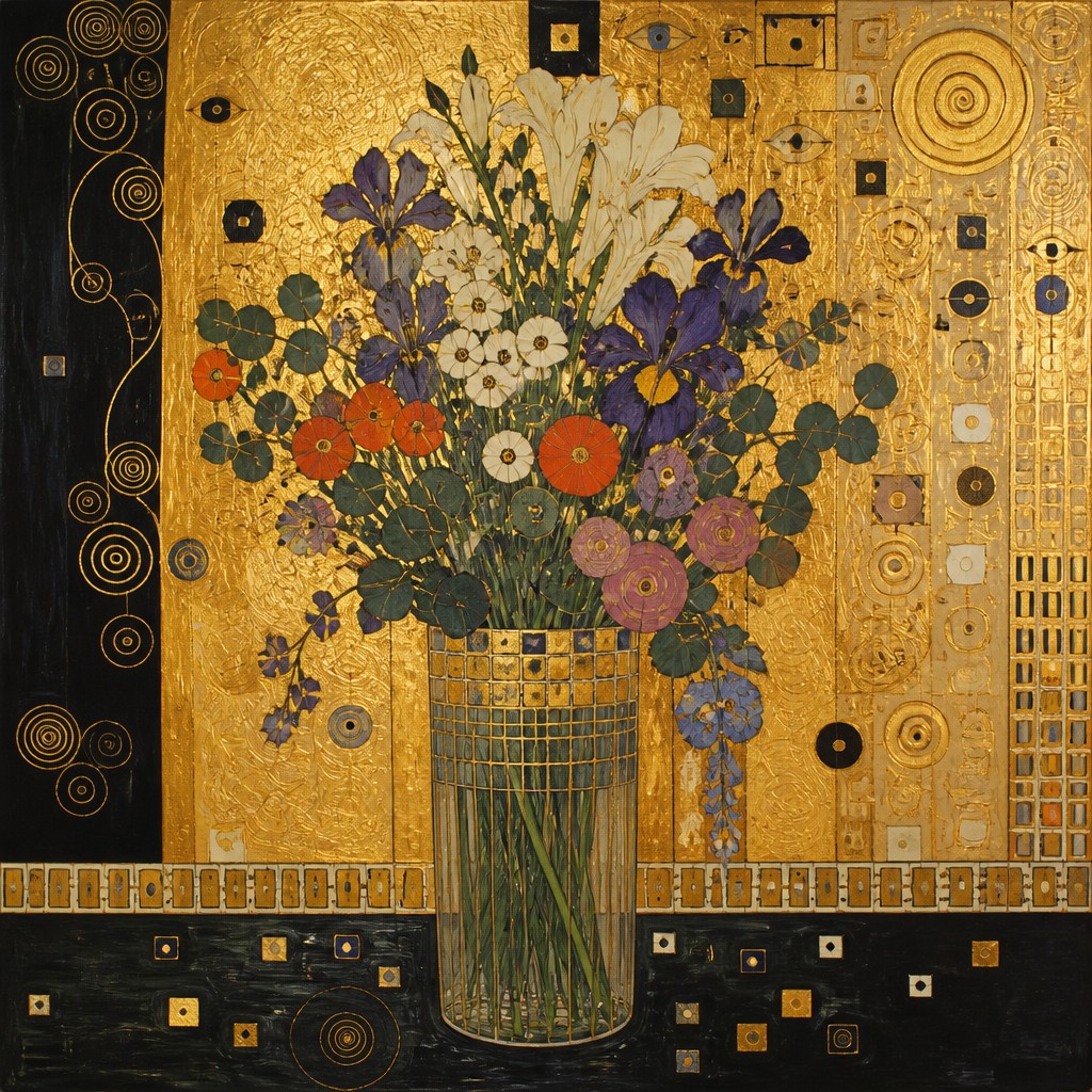bouquet of flowers in a glass vase — Vienna Secession Art Style