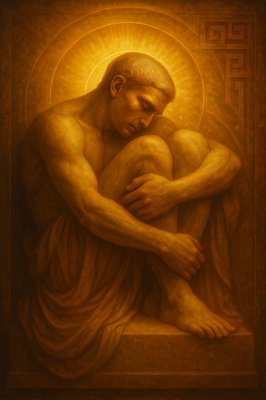 a painting of a man holding a baby