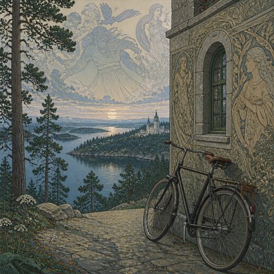 bicyle resting against a wall