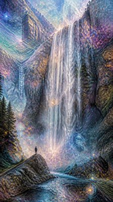 towering waterfall cascading down a cliff