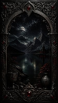 a tranquil mountain lake beneath a starry night sky, no people, no text