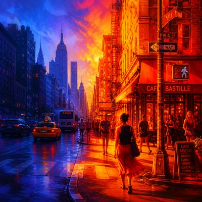 urban street with city activity — Color Temperature Art Style