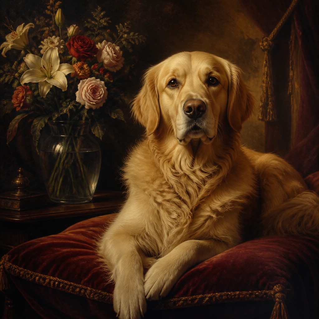 bouquet of flowers in a glass vase — Classic Pet Portrait Art Style