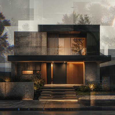 house with front view — Contemporary Digital Landscape Art Style