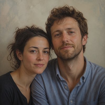 portrait of two people together — Contemporary Realism Art Style