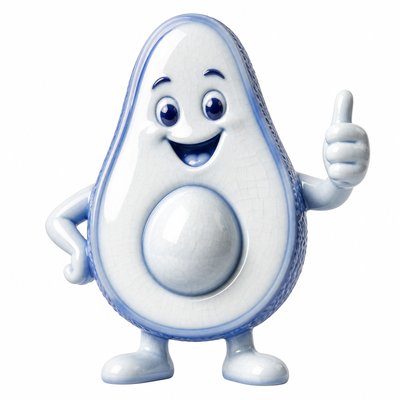 a happy avocado character giving a thumbs up, bold readable design on a plain background, no text
