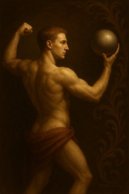 a painting of a man holding a ball