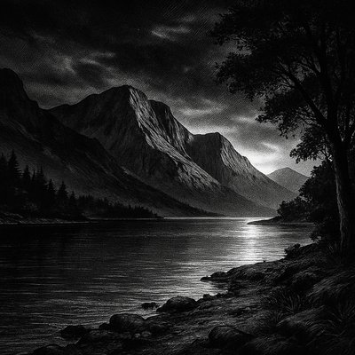 serene landscape with mountains and water