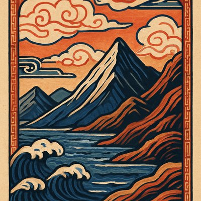 serene landscape with mountains and water