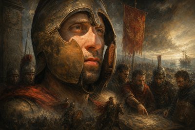 a painting of a man with a helmet on