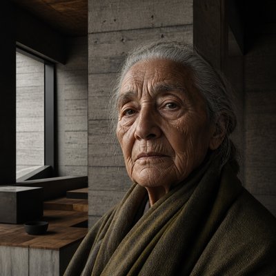 close-up portrait of an elderly person with expressive weathered features