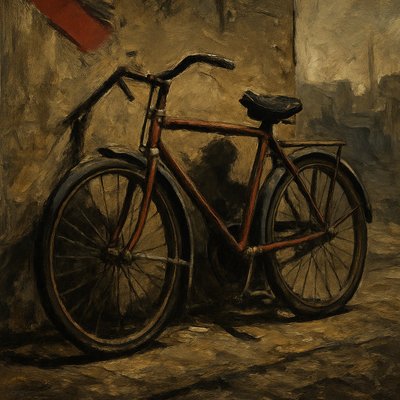 bicyle resting against a wall