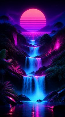 a cascading waterfall in a lush green gorge, no people