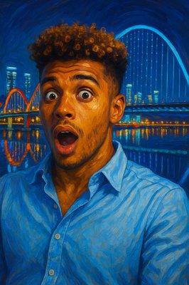 a painting of a man making a surprised face