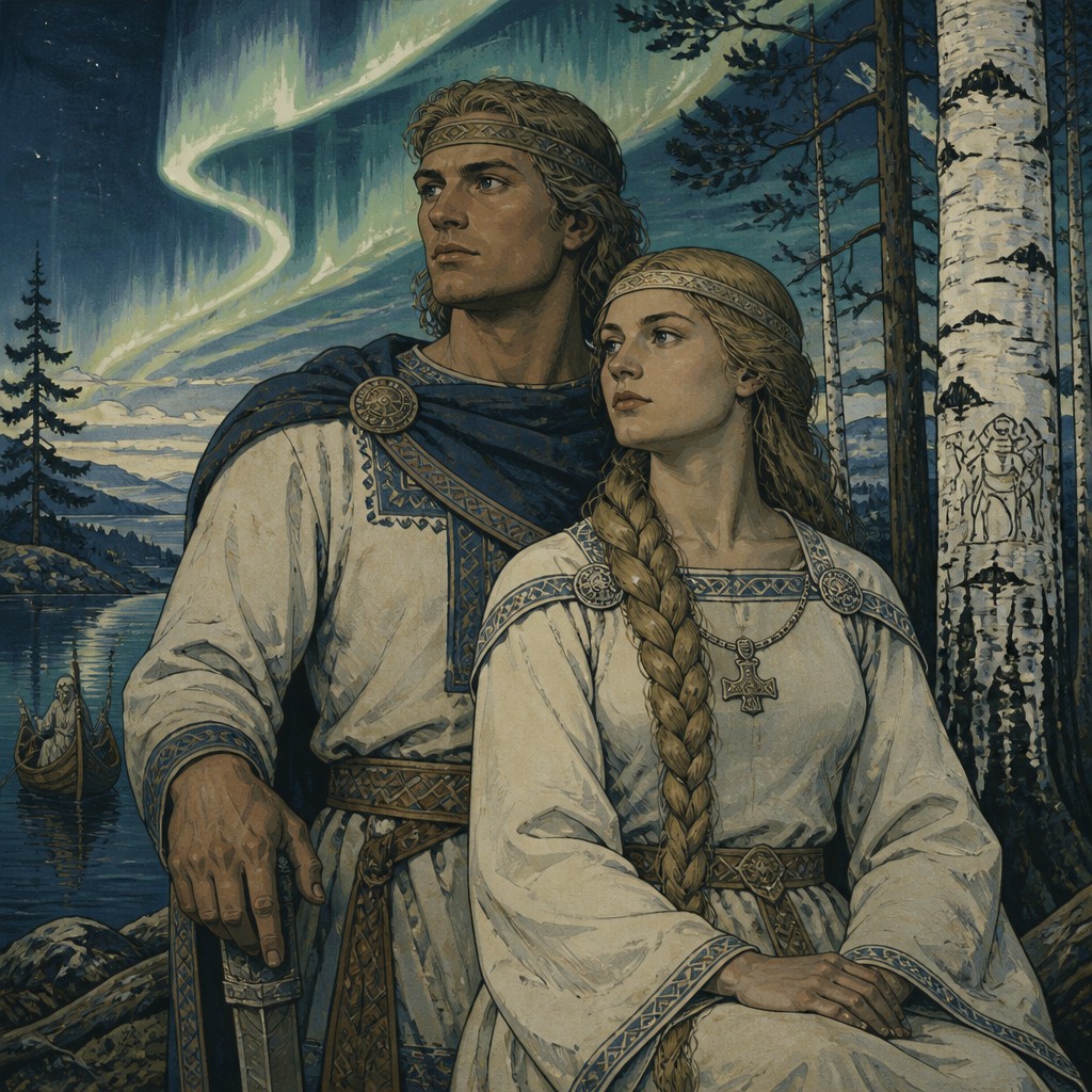 portrait of two people together — Finnish Art Style