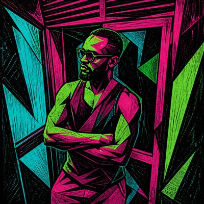 a drawing of a man standing in a room