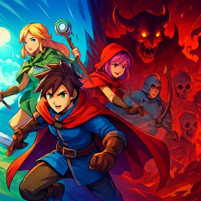 The explorers. Explorers explore a wonderful two faced world one world is morning at beautiful and night at very dangerous zombies and skeleton goblin creatures etc. Another world is hell. No day night cycle. Many Monsters in live it. Heros explore this two faced world