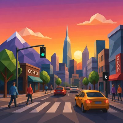 urban street with city activity
