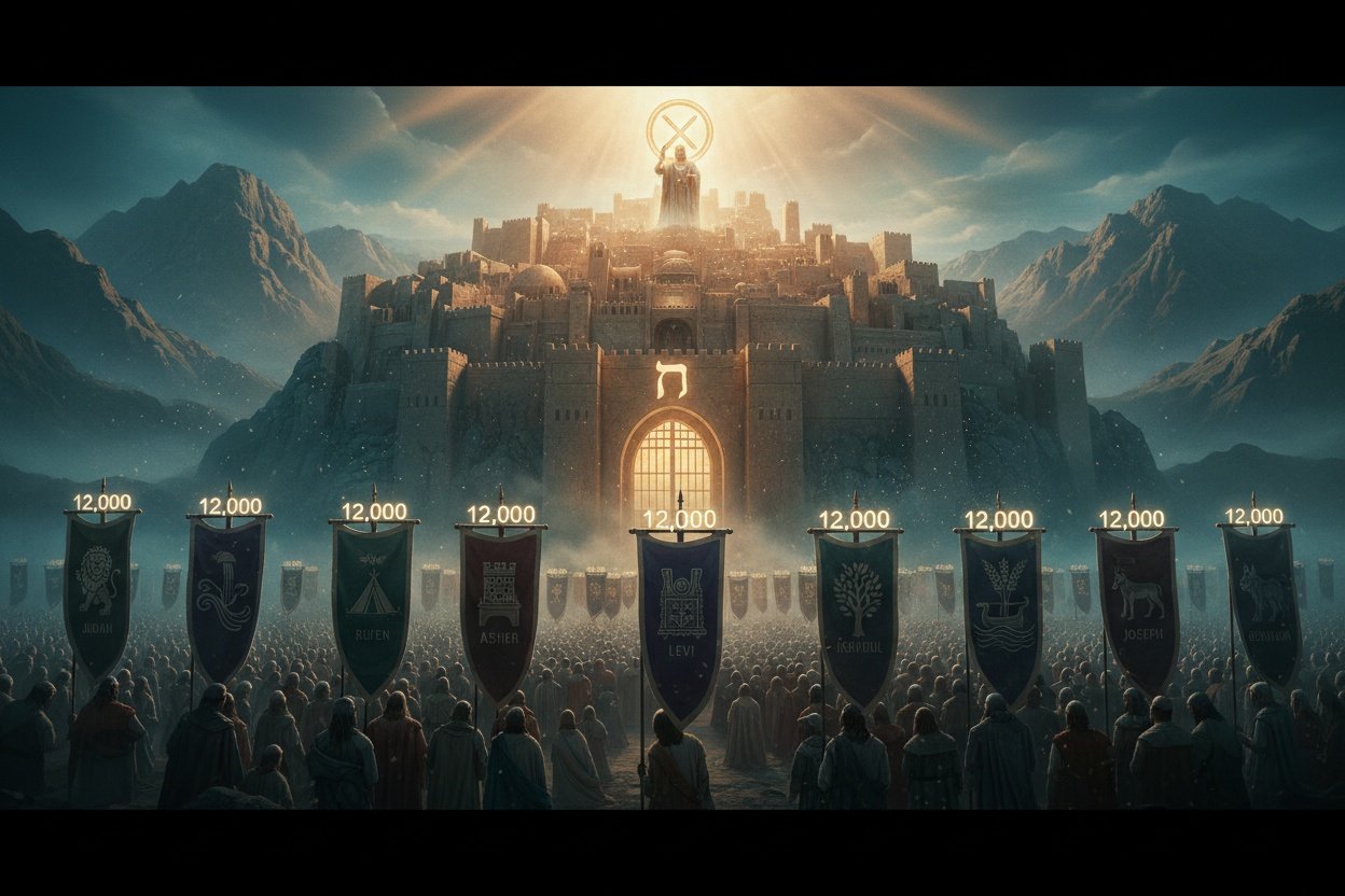 “And I heard the number of them which were sealed: and there were sealed an hundred and forty and four thousand of all the tribes of the children of Israel. Of the tribe of Juda were sealed twelve thousand. Of the tribe of Reuben were sealed twelve thousand. Of the tribe of Gad were sealed twelve thousand. Of the tribe of Aser were sealed twelve thousand. Of the tribe of Nepthalim were sealed twelve thousand. Of the tribe of Manasses were sealed twelve thousand. Of the tribe of Simeon were sealed twelve thousand. Of the tribe of Levi were sealed twelve thousand. Of the tribe of Issachar were sealed twelve thousand. Of the tribe of Zabulon were sealed twelve thousand. Of the tribe of Joseph were sealed twelve thousand. Of the tribe of Benjamin were sealed twelve thousand.” (Revelation 7:4-8, KJV)