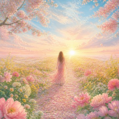 a solitary figure walking toward a glowing horizon across an empty plain, moody atmosphere, no text or lettering