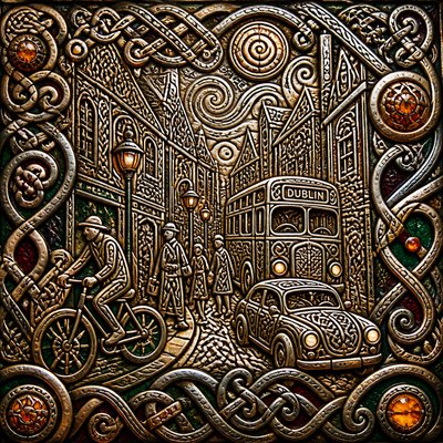 urban street with city activity — Celtic Jewelry Design