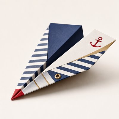 a paper plane, clean minimal composition on a plain background, no text
