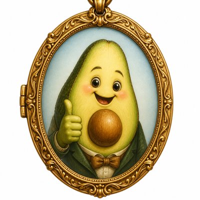 a happy avocado character giving a thumbs up, bold readable design on a plain background, no text