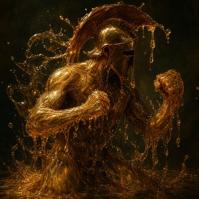 a golden statue of a man holding a snake