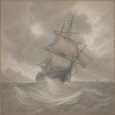 sailing ship on a stormy sea