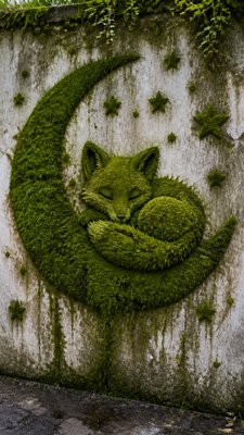 a sleeping baby fox curled on a crescent moon among soft stars, gentle and warm, no text
