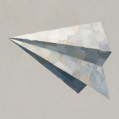 a paper plane, clean minimal composition on a plain background, no text