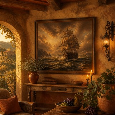 sailing ship on a stormy sea