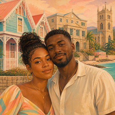 portrait of two people together — Barbadian Art Style