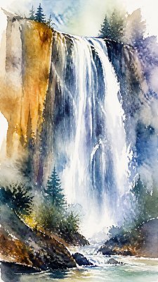 towering waterfall cascading down a cliff