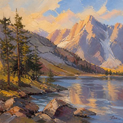 serene landscape with mountains and water
