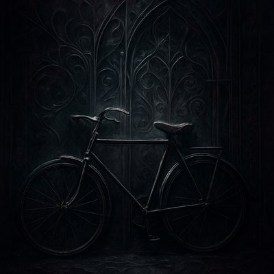 bicyle resting against a wall