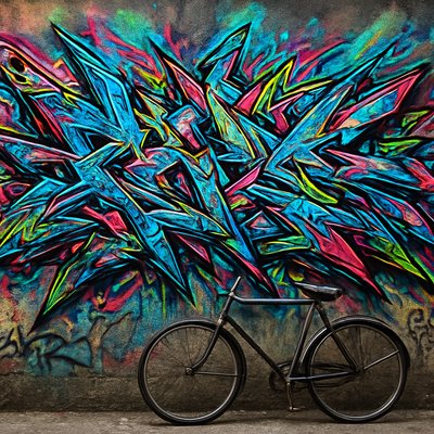 bicyle resting against a wall