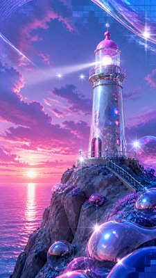 a lone lighthouse on a cliff at dusk under a dramatic sky, no text or lettering