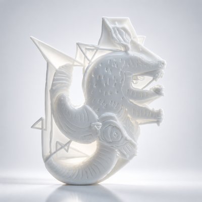 a white sculpture of a dragon on a white surface