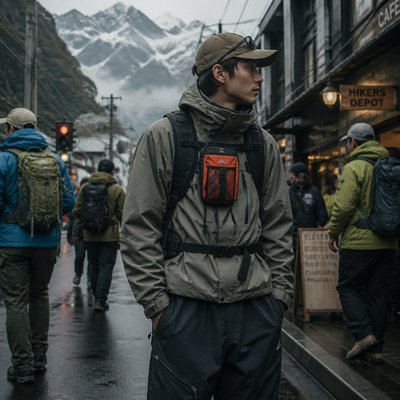urban street with city activity — Gorpcore Aesthetic