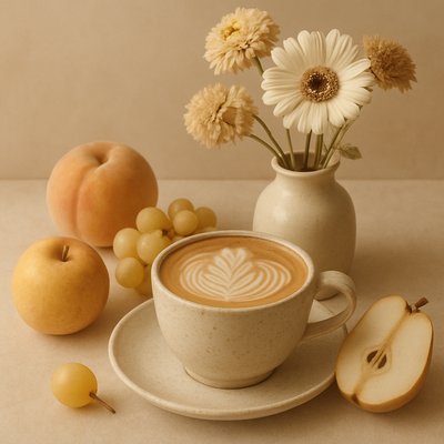 still life arrangement of fruits and flowers